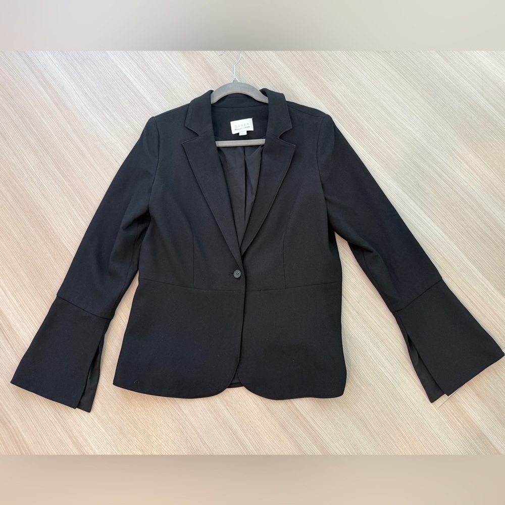 Hinge Black Blazer with Slit Bell Sleeves